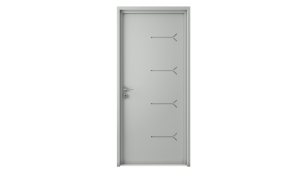 Porte d'entrée acier CROISIC Porte d'entrée claire avec décor géométrique sur le long du modèle